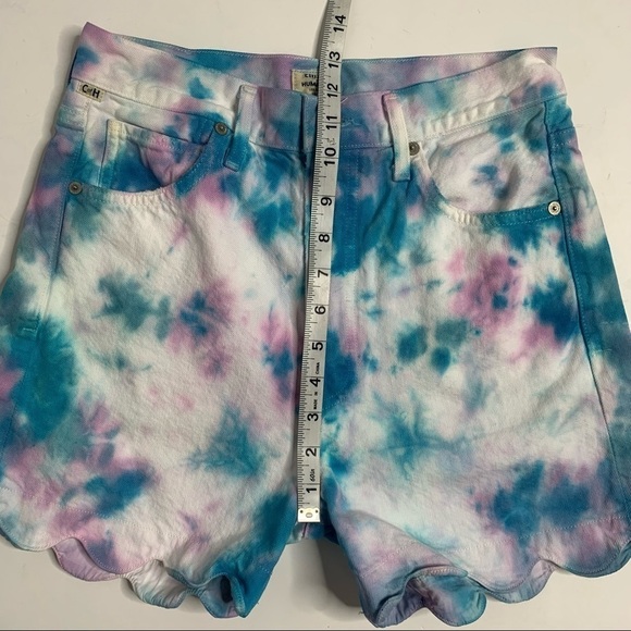 Citizens Of Humanity Custom Tie Dye Scalloped Hem High Rise Denim Shorts - Picture 12 of 14